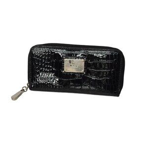 Liz & Co Checkbook Card Wallet Croc Embossed Zipper Closure Faux Leather
